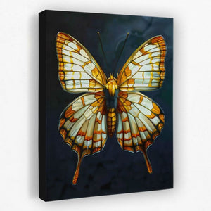 Furry Butterfly - Black Gold and White Canvas Wall Art