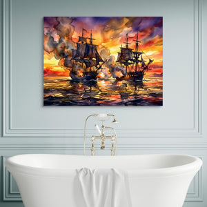 Galleons Sunset Battle โ galleons sunset battle sq luxury bathroom wall 1land flush print