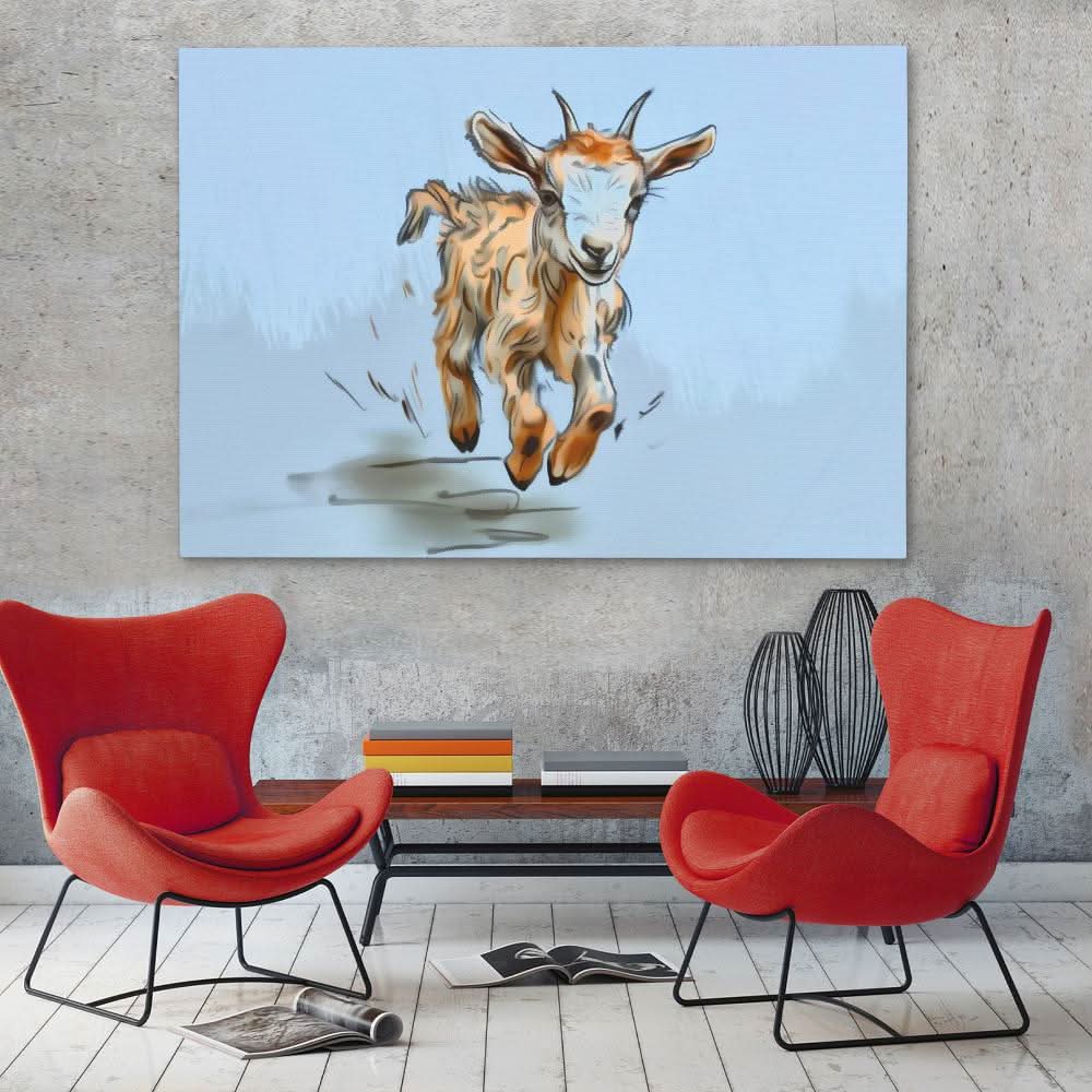 Galloping Goat - Neutral Wall Art for Nursery