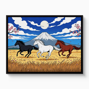 Galloping Horses Fuji Dawn โ galloping horses fuji dawn white studio framed black