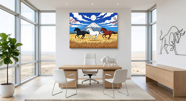 Galloping Horses Fuji Dawn in a room