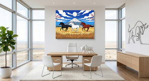 Galloping Horses Fuji Dawn โ galloping horses fuji dawn office space with furniture 1land flush print