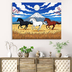 Galloping Horses Fuji Dawn โ galloping horses fuji dawn sq beach cabinet 1land flush print