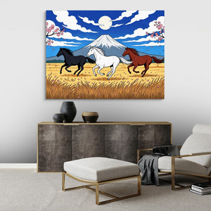 Galloping Horses Fuji Dawn โ galloping horses fuji dawn sq best living room land close 1land flush print