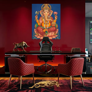 Ganesh Golden Lotus canvas wall art, room view