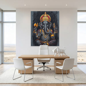 Ganesha Charcoal Crown canvas wall art, room view