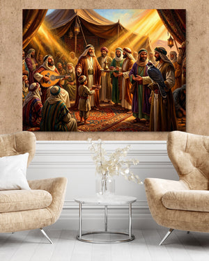 Gathering Golden Light โ gathering golden light psd clay wall tan chairs 1land flush print