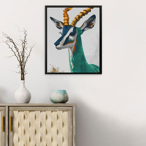 Gazelle's Gaze - Green Animals Canvas Print