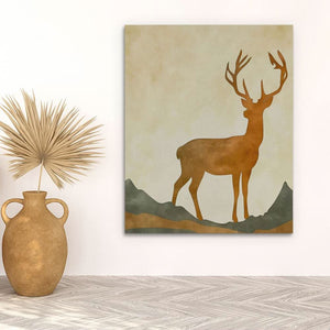 Gentle Deer - Beige Canvas Wall Art