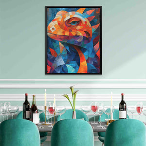Geometric Lizard - Abstract Wall Art in Black Frame