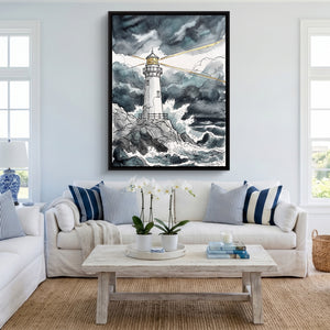 Gilded Line Lighthouse Storm โ gilded line lighthouse storm sq cute livingroom 1port framed black