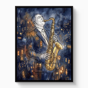 Gilded Line Saxophone Jazz Night - Luxury Wall Art
