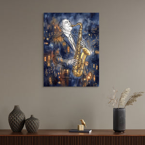 Gilded Line Saxophone Jazz Night - Luxury Wall Art