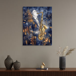 Gilded Line Saxophone Jazz Night โ gilded line saxophone jazz night sq wall desk bird 1port flush print
