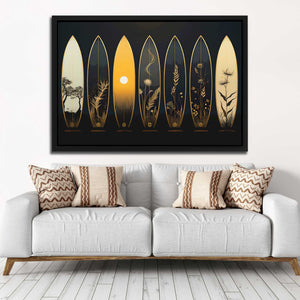 Gilded Rides - Black Surfboard Canvas Print
