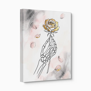 Gilded Skeleton Hand Rose Minimal โ gilded skeleton hand rose minimal angled flush print