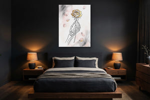 Gilded Skeleton Hand Rose Minimal โ gilded skeleton hand rose minimal bedroom with dark walls 1port flush print