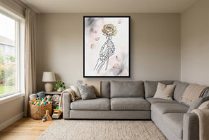 Gilded Skeleton Hand Rose Minimal โ gilded skeleton hand rose minimal living room with sectional sofa 1port framed black