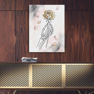 Gilded Skeleton Hand Rose Minimal โ gilded skeleton hand rose minimal sq luxury wood wall close 1port flush print