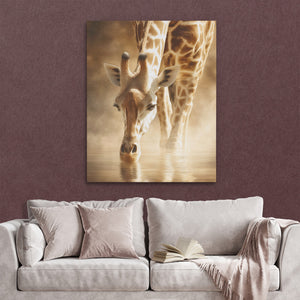 Giraffe Waterhole Drinking — Giraffe Waterhole Drinking Reading Couch Burgundy Walls copy 310