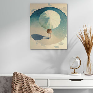 Girl with Umbrella - Beige Umbrella Canvas Print