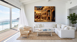 Gladiator's Golden Arena โ gladiator's golden arena beachside villa 1land flush print