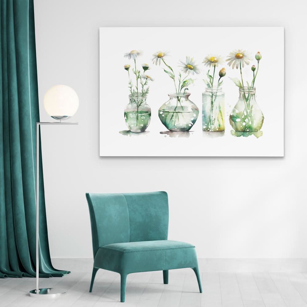 Glass Vases Daisies - Framed Art Print