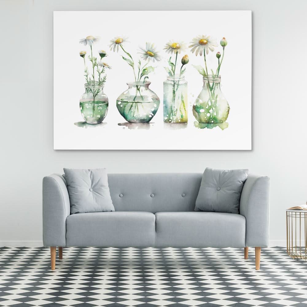 Glass Vases Daisies - Flowers Wall Art in Black Frame