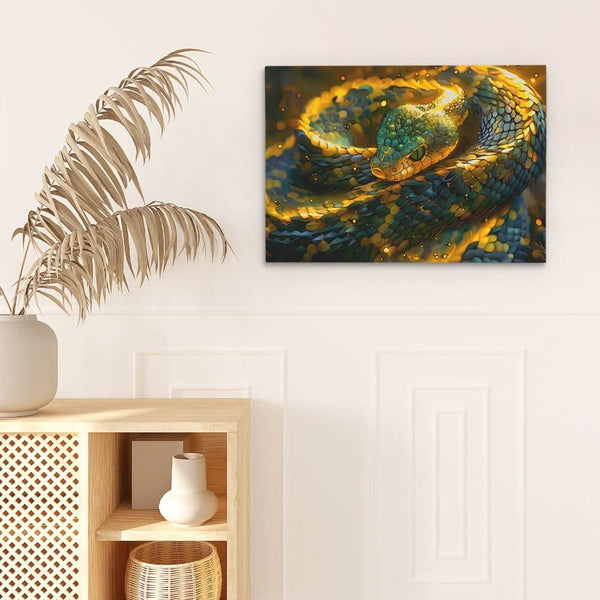 Glowing Gold Snake in a room