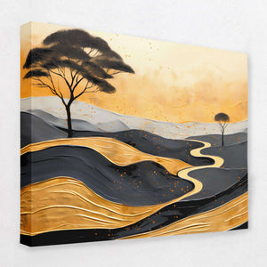 Gold African Hills - Abstract Black Canvas Wall Art
