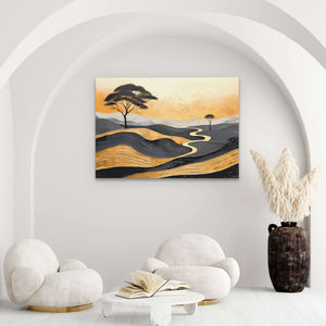 Gold African Hills - Abstract Wall Art in Black Frame