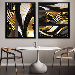Gold and Black Abstracts (2) Set - Black Canvas Print