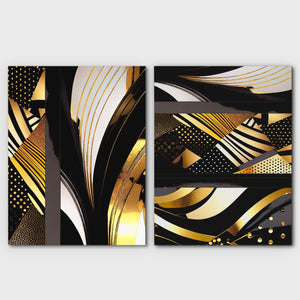 Gold and Black Abstracts (2) Set - Abstract Wall Art in Black Frame