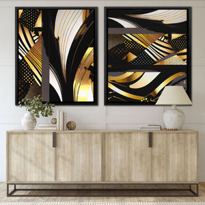 Gold and Black Abstracts (2) Set - Large Abstract Canvas Print