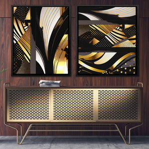 Gold and Black Abstracts (2) Set - Black Wall Art for Office
