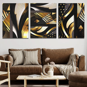 Gold and Black Abstracts (3) Set - Large Abstract Canvas Print
