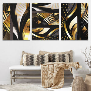 Gold and Black Abstracts (3) Set - Wall Art for Bathroom