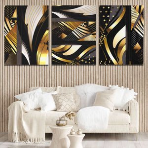 Gold and Black Abstracts (3) Set - Framed Wall Art