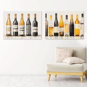 Gold and Black Wine Bottles (2) Set - Luxury Wall Art