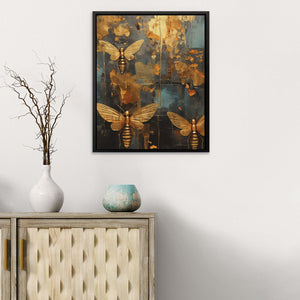 Gold Bee Hive - Insect Wall Art in Black Frame