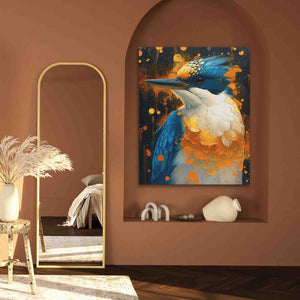 Gold Blue Bird - Black Wall Art
