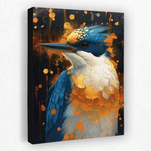 Gold Blue Bird - Animals Canvas Wall Art