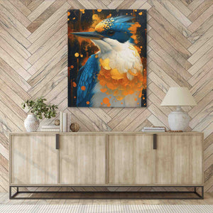 Gold Blue Bird - Bird Wall Art in Black Frame