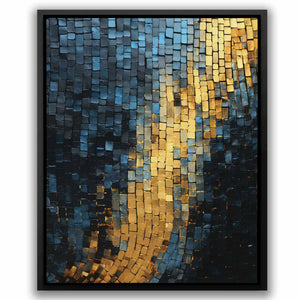 Gold Blue Checkers - Abstract Blue Canvas Wall Art