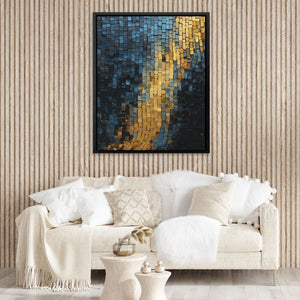 Gold Blue Checkers - Blue Canvas Print