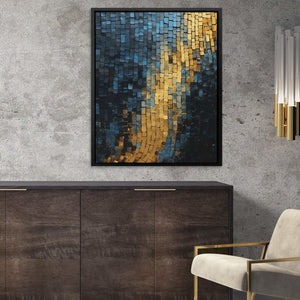 Gold Blue Checkers - Large Abstract Canvas Print