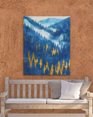 Gold Blue Forest Hills - Blue Forest Canvas Print