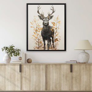 Gold Buck - Buck Wall Art in Black Frame