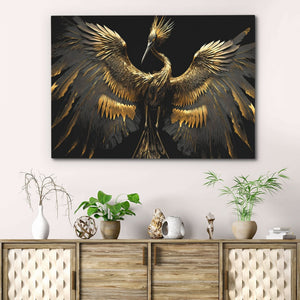 Gold Crane Dance - Oversized Animals Canvas Wall Art