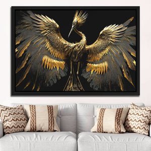 Gold Crane Dance - Wall Art in Black Frame